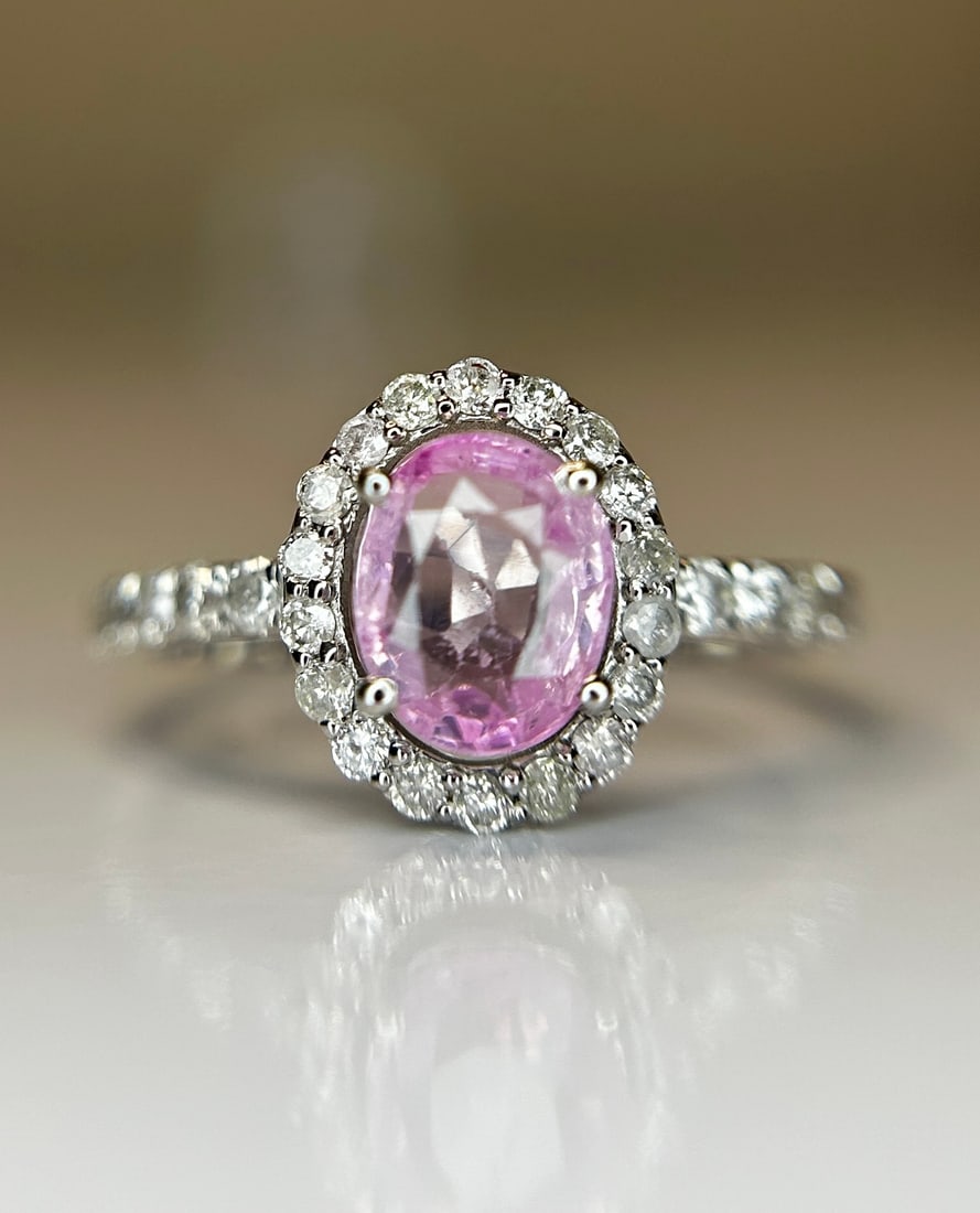 Beautiful Natural Ceylon 1.15ct Pink Sapphire With Diamonds & 18k Gold: Title: Beautiful Natural Ceylon 1.15ct Pink Sapphire With Diamonds & 18k Gold Description: Beautiful Natural Ceylon Pink Sapphire With Natural Diamonds & 18k White Gold. Desc