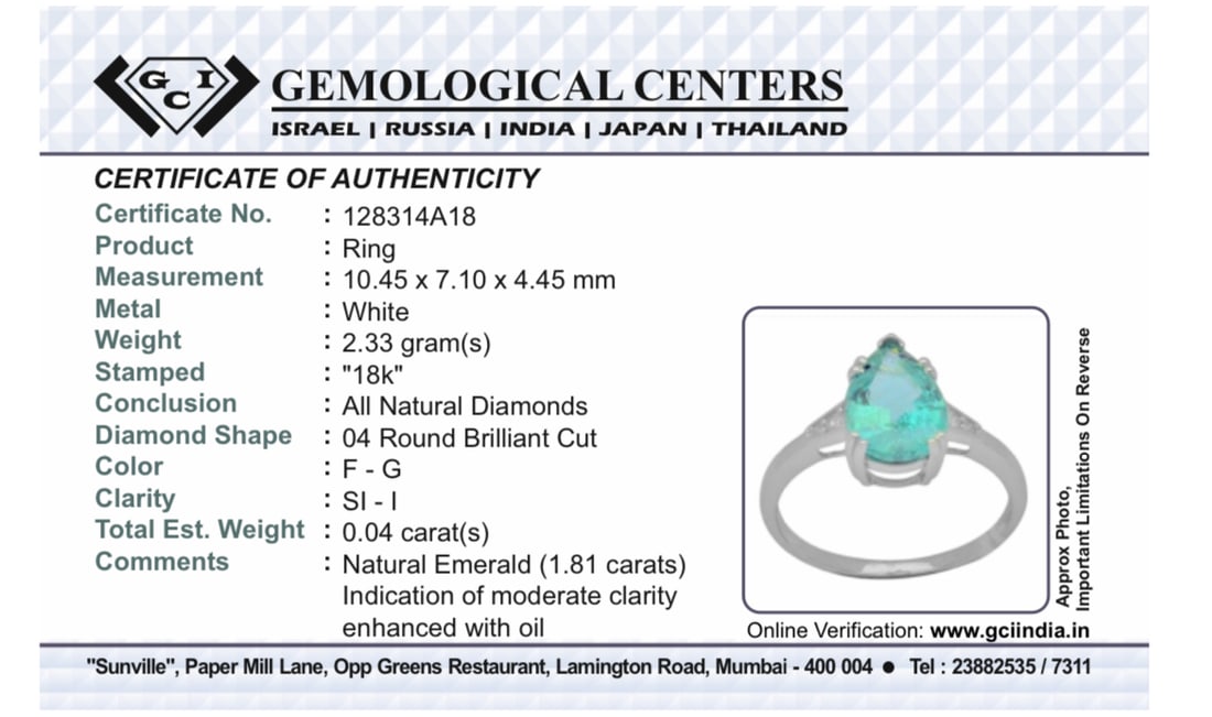 Beautiful Natural Emerald 1.81 CT With Natural Diamonds & 18k Gold - 12