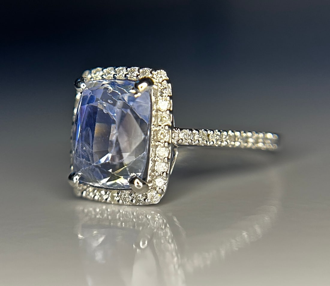 Beautiful 4.95ct Unheated Ceylon Blue Sapphire With Natural Diamonds & 18k Gold - 4