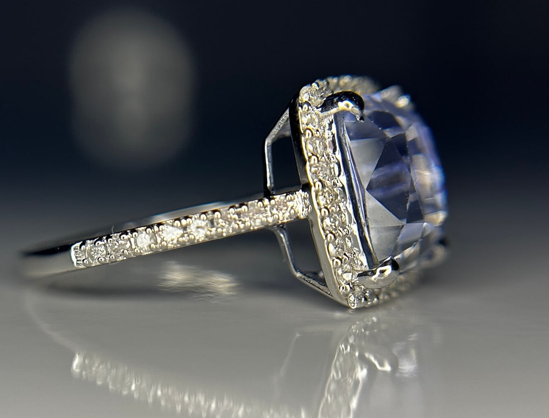 Beautiful 4.95ct Unheated Ceylon Blue Sapphire With Natural Diamonds & 18k Gold - 7