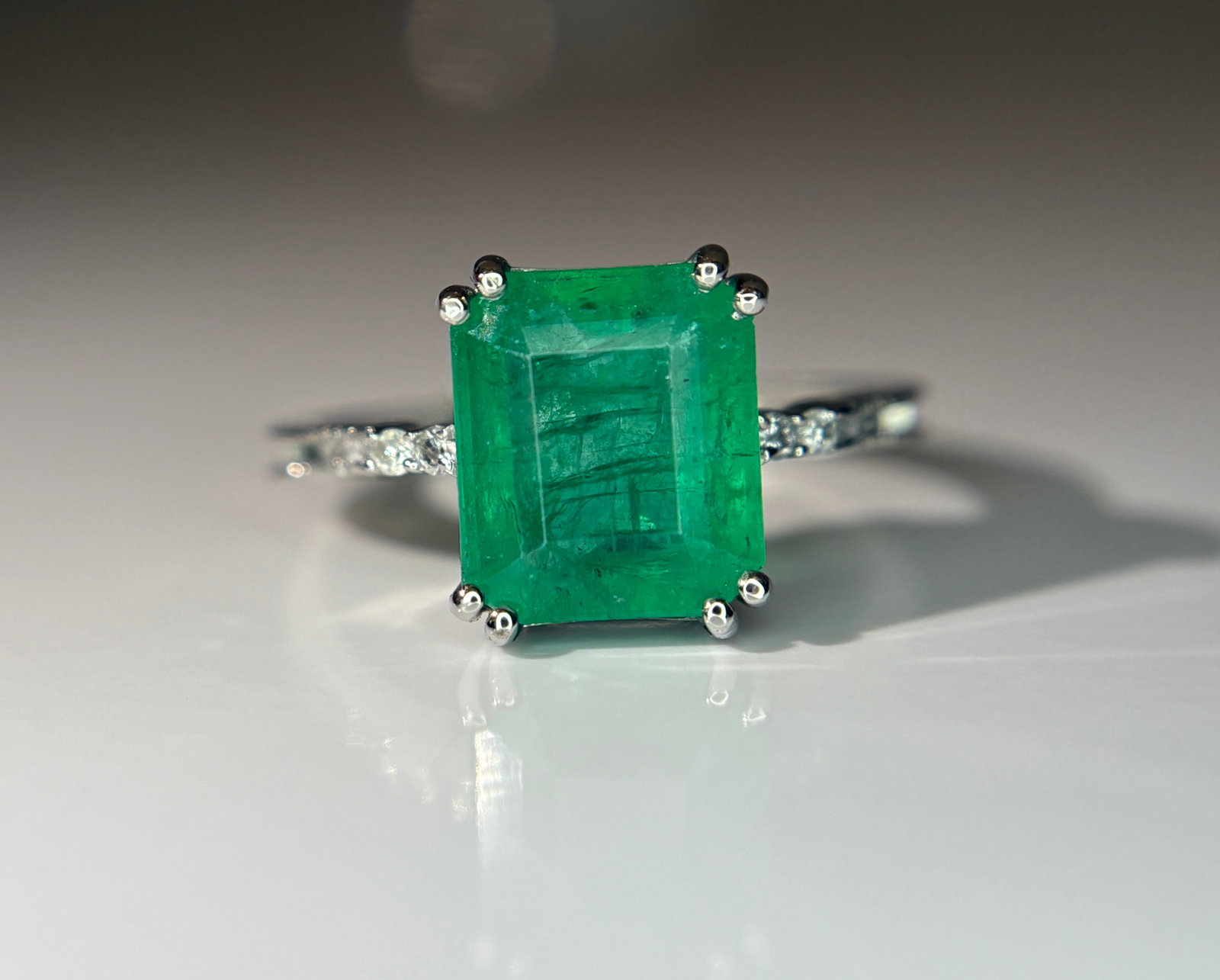 Beautiful 3.20 CT Natural Emerald Ring With Natural Diamonds & Platinum 950 - 5