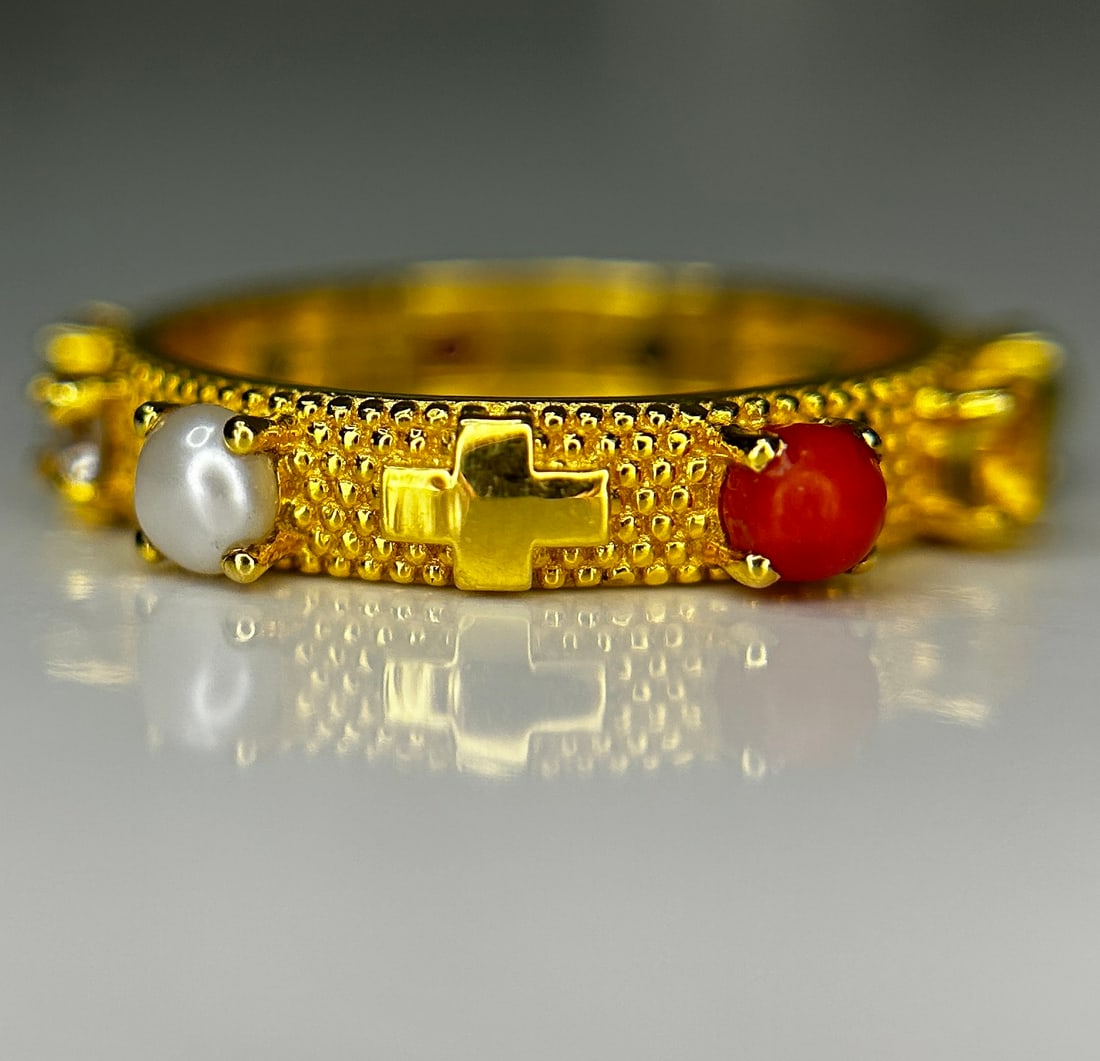 Beautiful Natural Multi Gemstone Rosary & 18k Gold: Title: Beautiful Natural Multi Gemstone Rosary & 18k Gold Description: Beautiful Natural Multi Gemstone Rosary & 18k Gold Beautiful Gemstone Rosary ring created in this style is a symbol of