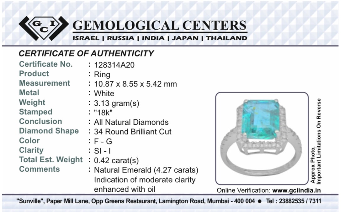 Beautiful Natural Emerald 4.27 CT With Natural Diamonds & 18k Gold - 11