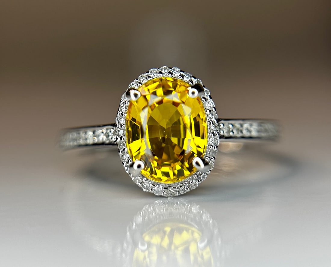 Beautiful 1.93 CT Unheated Bangkok Yellow Sapphire With Natural Diamonds & 18k Gold (1 of 9)