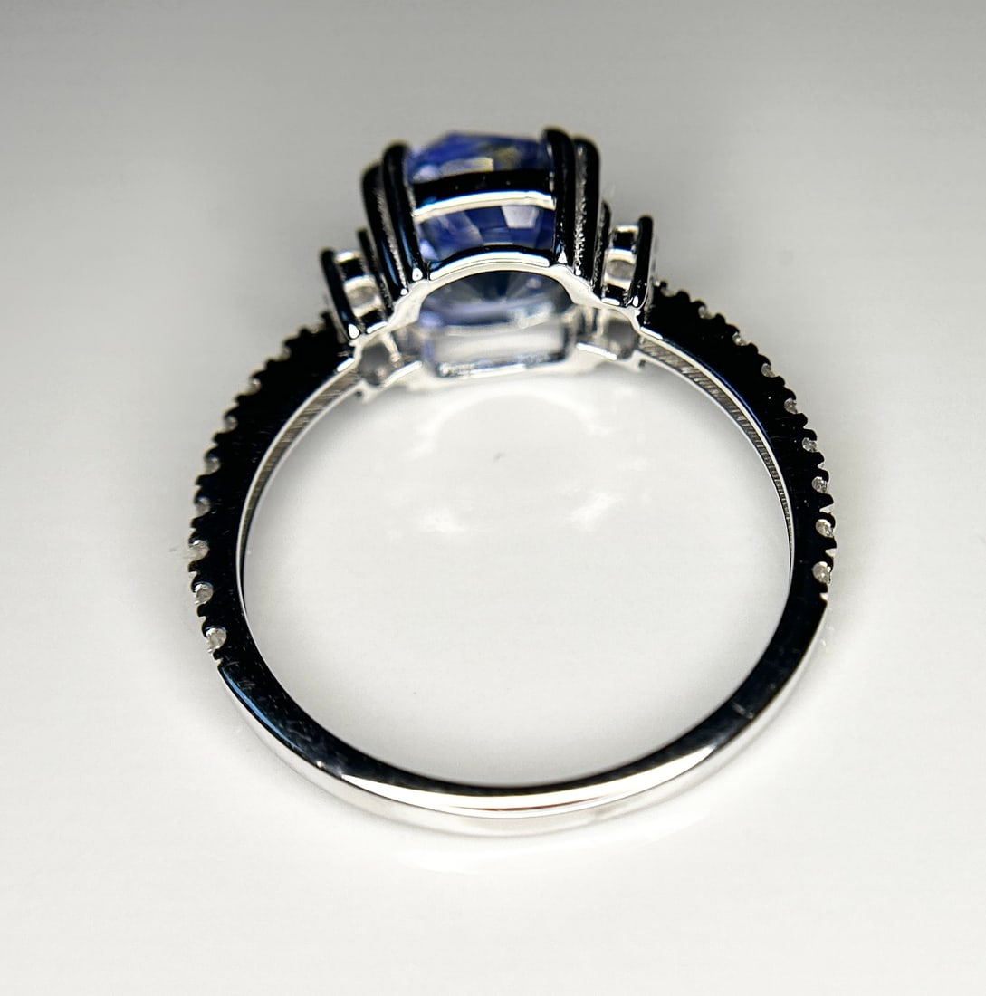 Beautiful 3.71CT Unheated Ceylon Blue Sapphire With Natural Diamonds & 18k Gold - 6