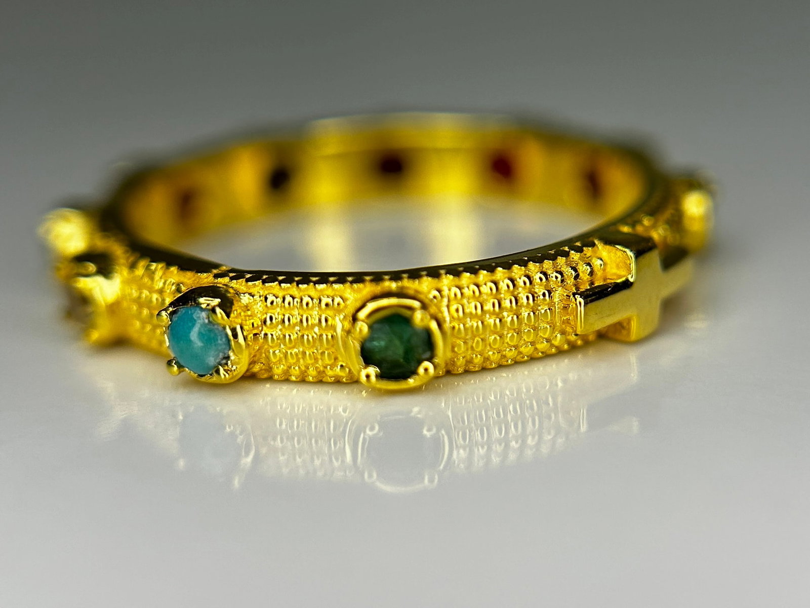 Beautiful Natural Multi Gemstone Rosary & 18k Gold - 7