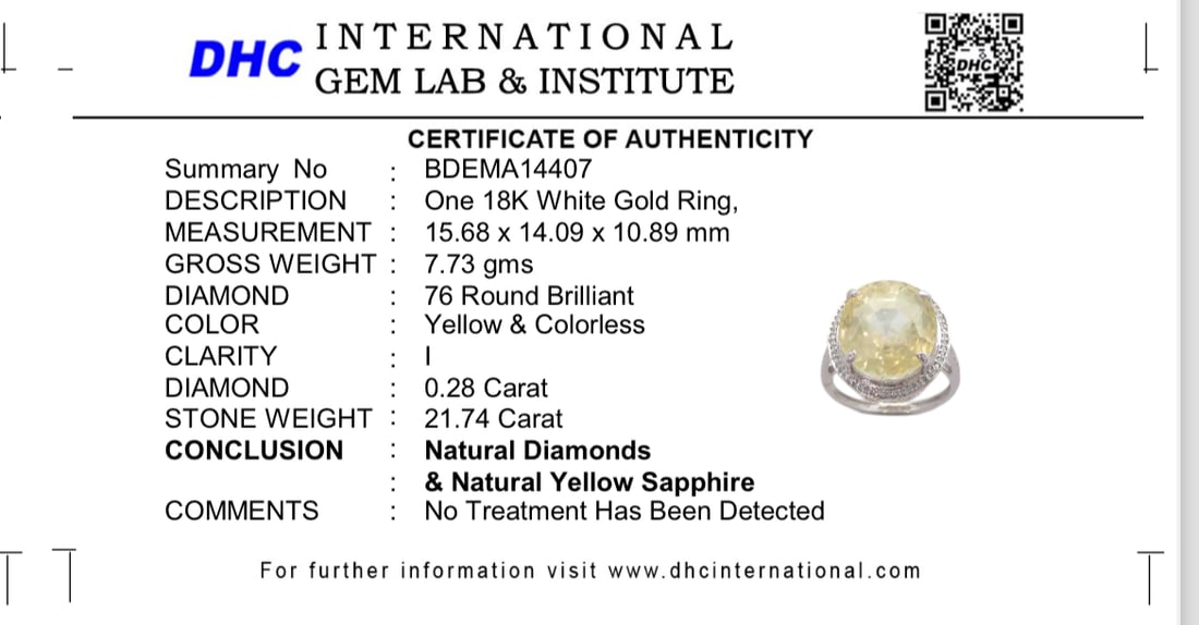 Beautiful 21.74 CT Unheated Ceylon Yellow Sapphire With Natural Diamonds & 18k Gold - 10