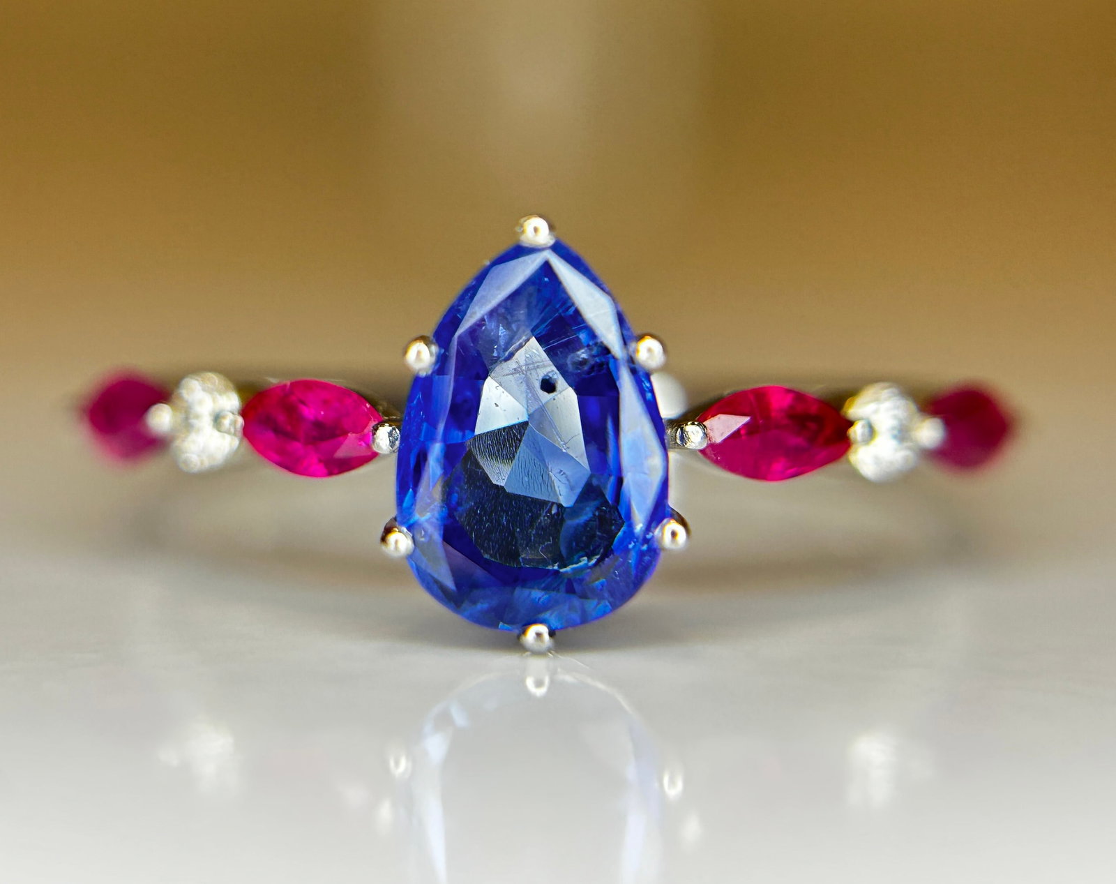 Beautiful 1.06 CT Unheated Burma Blue Sapphire With Burma Ruby, Natural Diamonds & 950 Platinum (1 of 12)