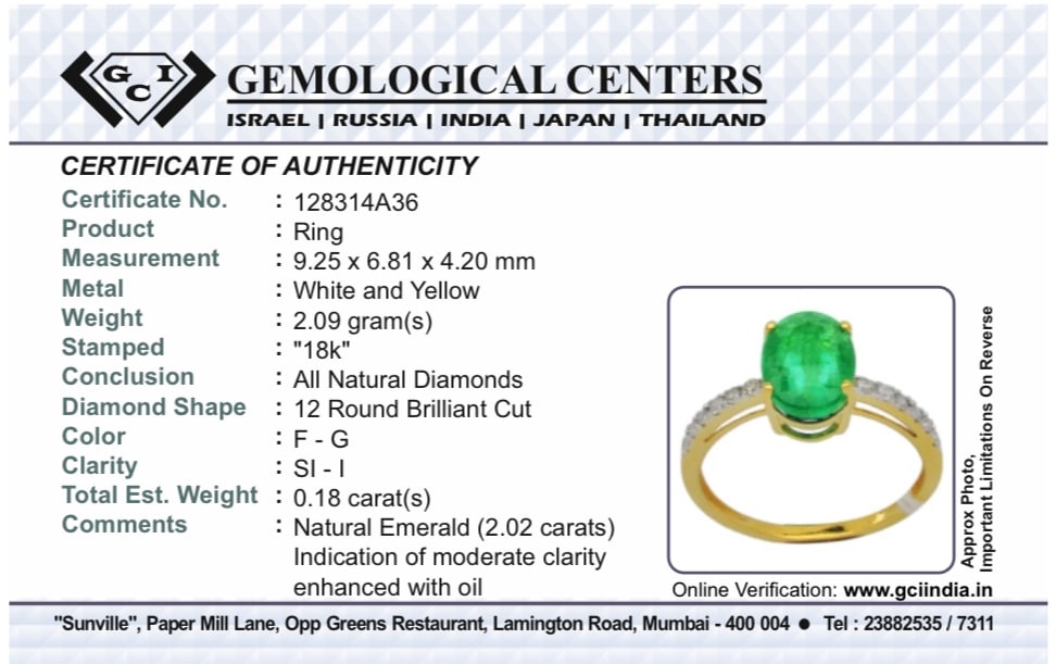 Beautiful Natural Emerald 2.02 CT With Natural Diamonds & 18k Gold - 8