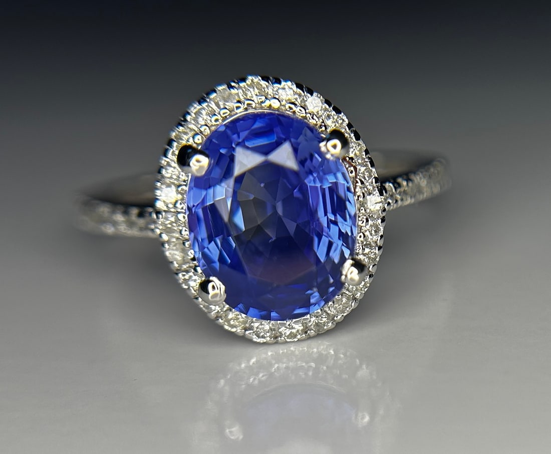 Beautiful 3.04ct Unheated Ceylon Blue Sapphire With Natural Diamonds & 18k Gold - 8
