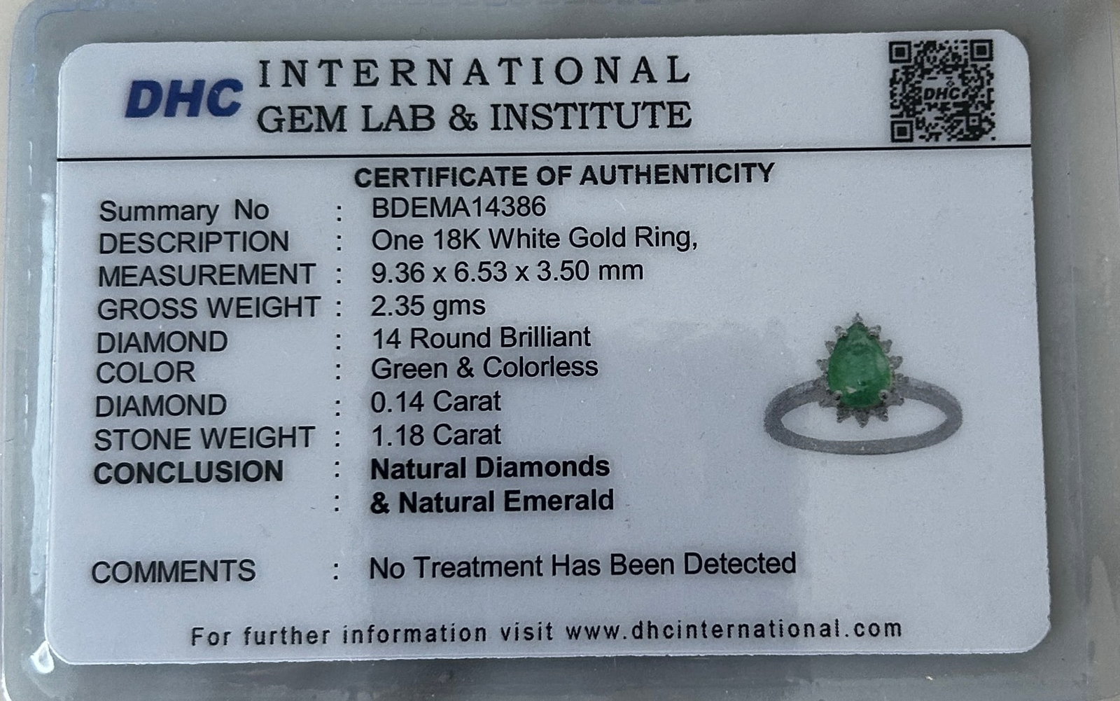 Beautiful 1.18ct Natural Emerald With Natural Diamonds & 18k Gold - 10