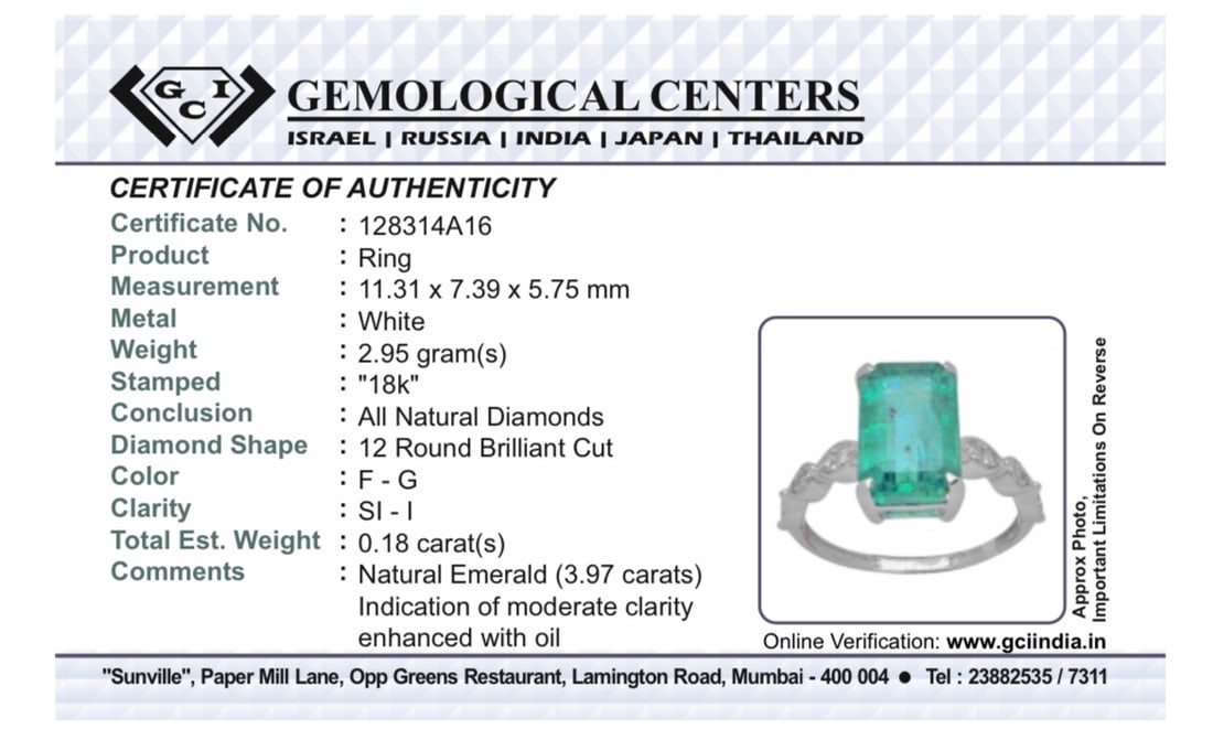 Beautiful Natural Emerald 3.97CT With Natural Diamonds & 18k Gold - 10