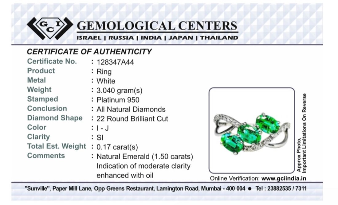 Beautiful 1.50 CT Natural Emerald Ring With Natural Diamonds & Platinum 950 - 7