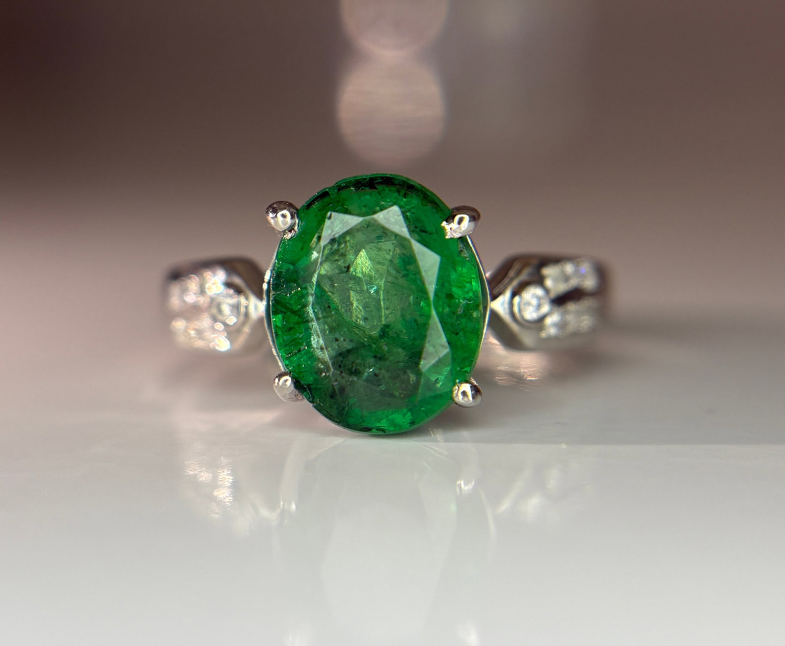 Beautiful 2.90 CT Natural Emerald Ring With Natural Diamonds & Platinum 950 - 2