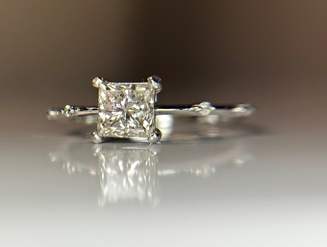 Beautiful 1.07ct Princess Cut Untreated Natural Solitaire Diamond & 18k Gold - 8