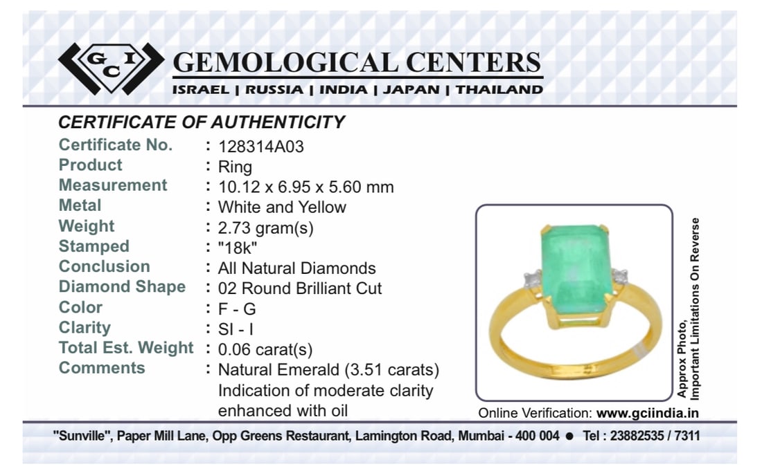 Beautiful Natural Emerald 3.51 CT With Natural Diamonds & 18k Gold - 11
