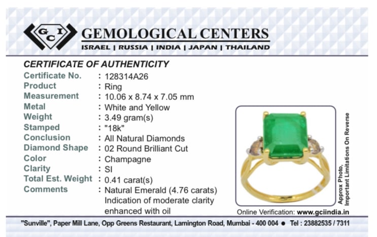 Beautiful Natural Emerald 4.76 CT With Natural Diamonds & 18k Gold - 10