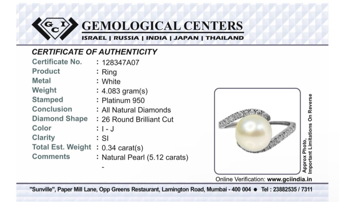 Beautiful 5.12 CT South Sea Pearl With Diamonds & 950 Platinum Ring - 9