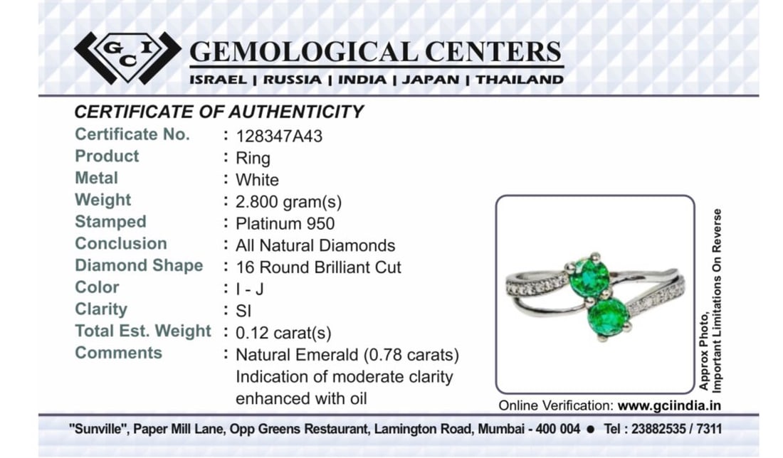Beautiful 0.78Ct Natural Emerald Ring With Natural Diamonds & Platinum 950 - 10
