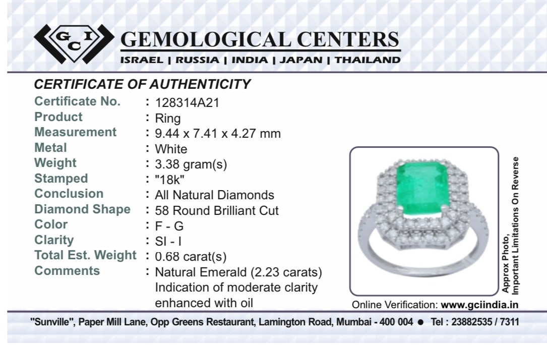 Beautiful Natural Columbian Emerald 2.23 CT With Natural Diamonds & 18k Gold - 14