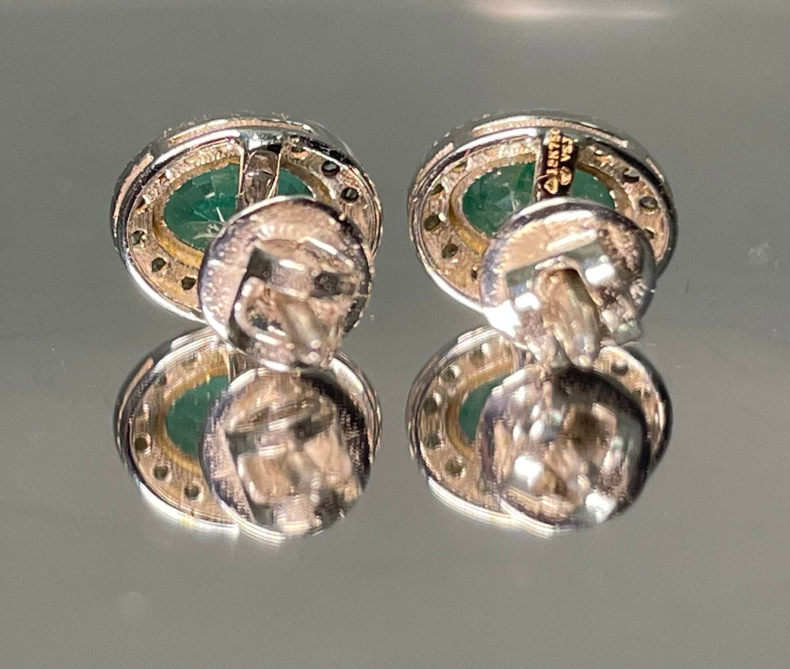 Beautiful Natural Emerald Halo Set Stud Earrings 18k White Gold - 6
