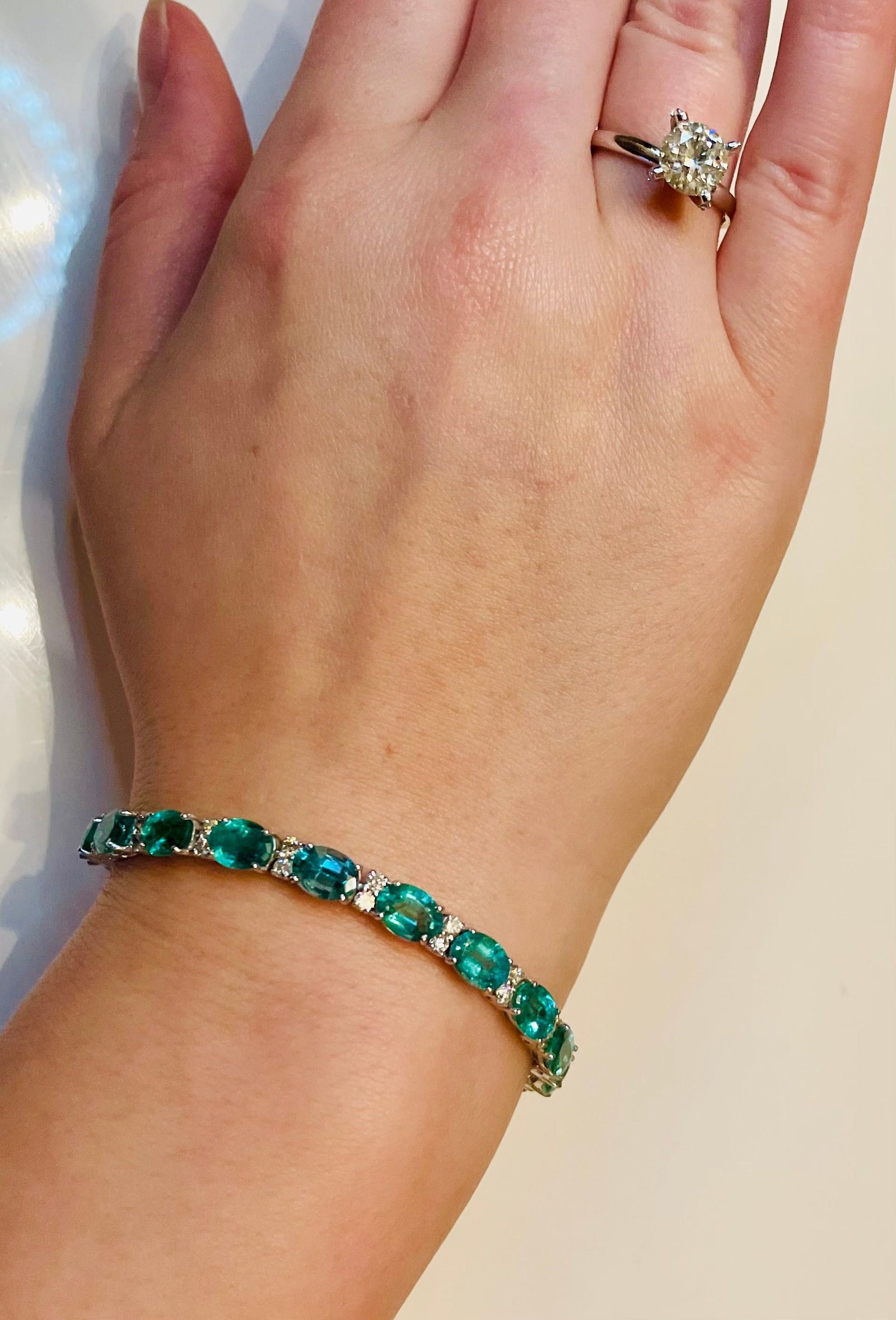 Beautiful 14.5ct Natural Emerald Bracelet With Natural Diamonds & 18k Gold - 7