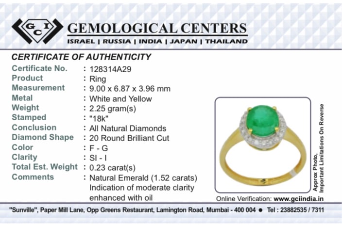Beautiful Natural Emerald 1.52 CT With Natural Diamonds & 18k Gold - 8