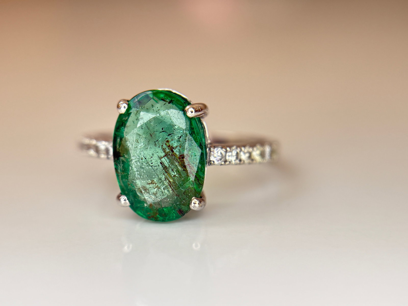 Beautiful Natural Emerald 3.00ct With Natural Diamonds & 18k Gold - 3
