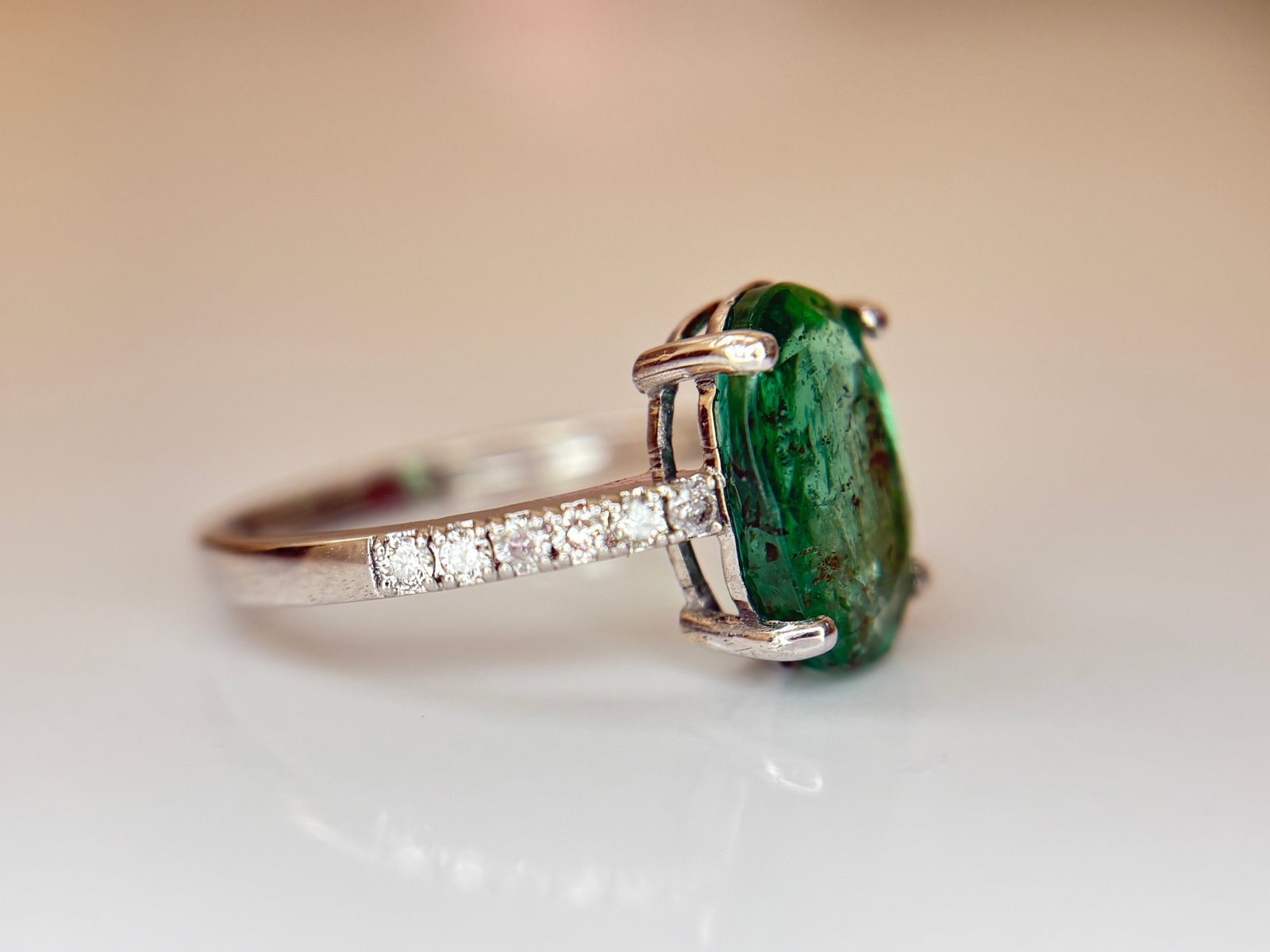 Beautiful Natural Emerald 3.00ct With Natural Diamonds & 18k Gold - 8
