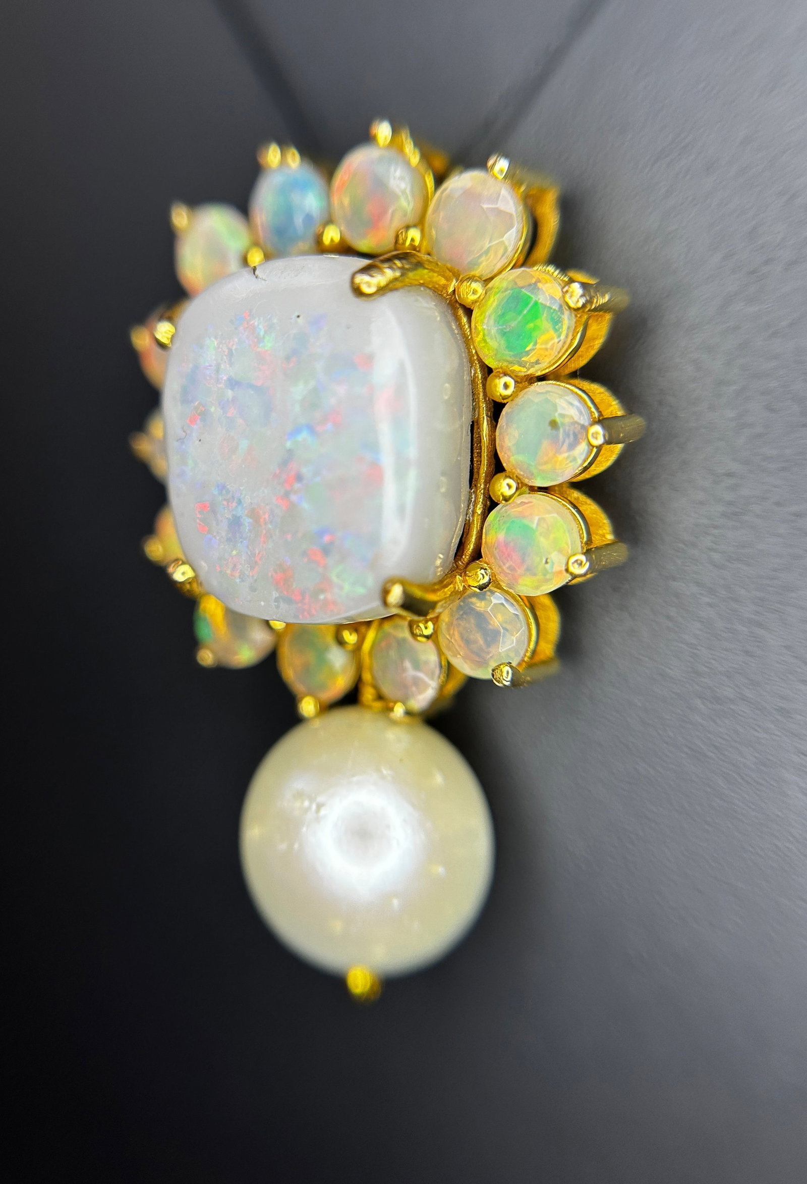 Beautiful 24.50ct Natural Australian Opal and Southsea Pearl Pendant & 18k Gold - 4