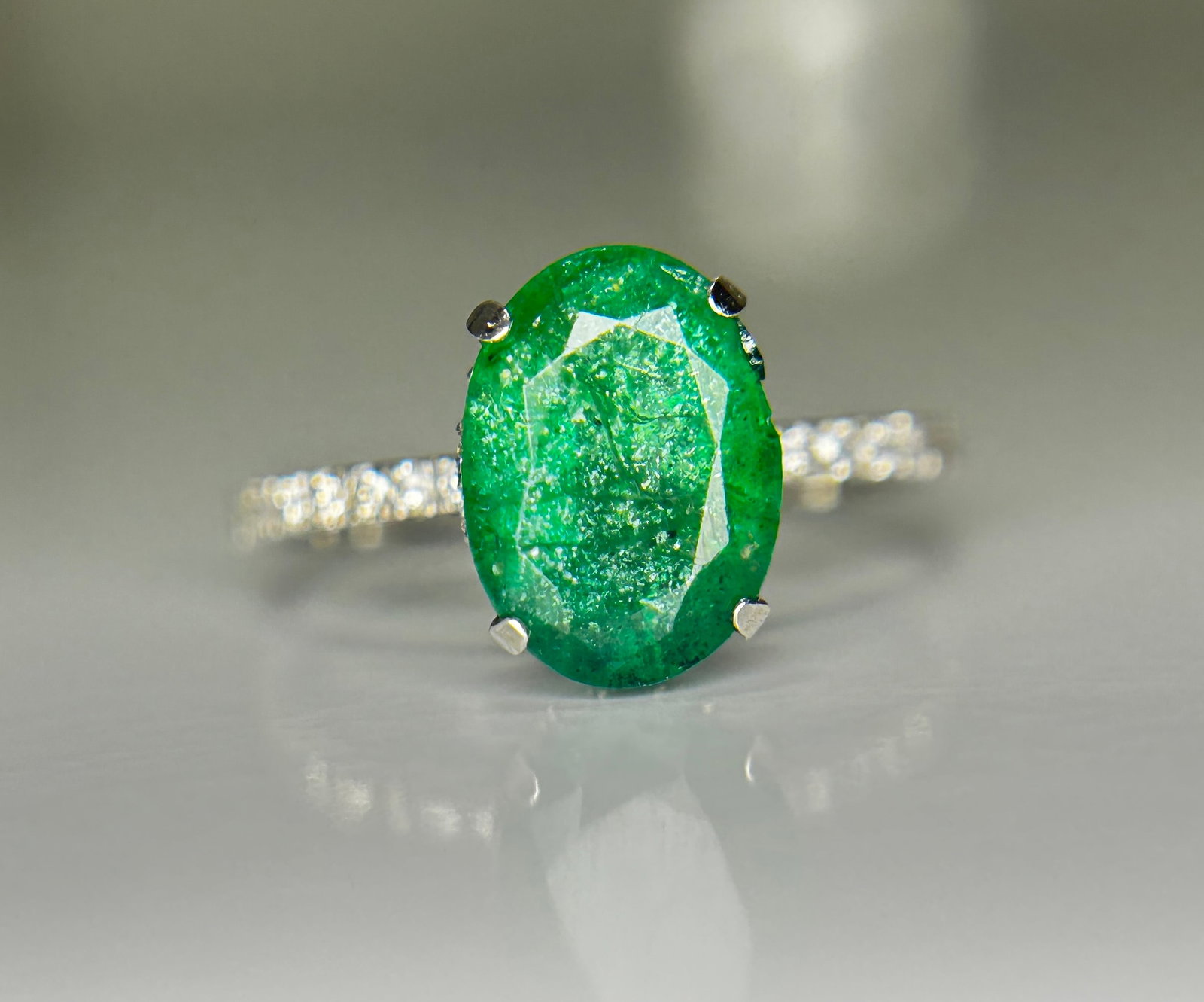 Beautiful 2.60 CT Natural Emerald Ring With Natural Diamonds & Platinum 950 - 6