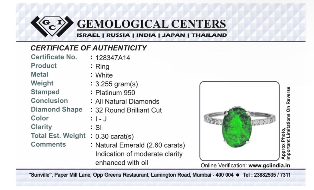 Beautiful 2.60 CT Natural Emerald Ring With Natural Diamonds & Platinum 950 - 7