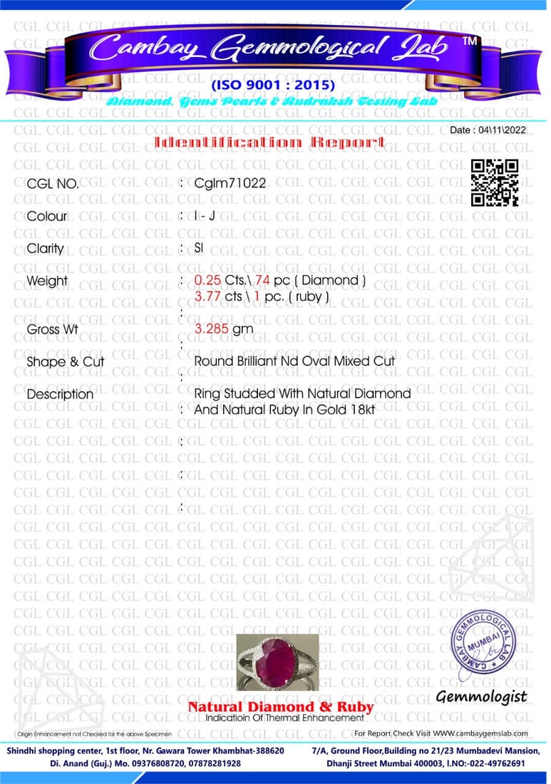 Natural Burma Ruby 3.77Ct With Natural Diamonds & 18k Gold - 6
