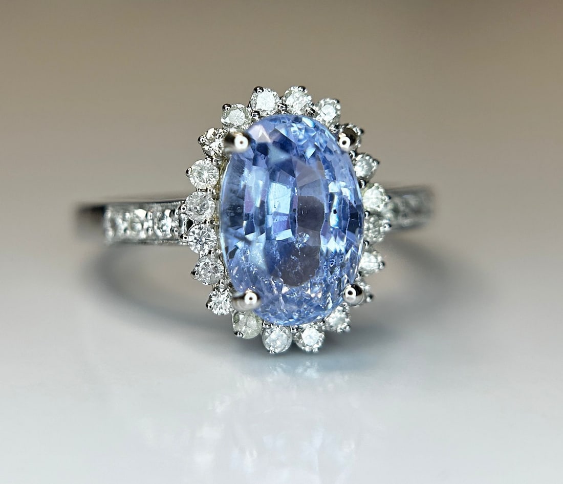3.13 CT Unheated/Untreated Ceylon Cornflour Blue Sapphire Diamonds & 18k Gold - 2