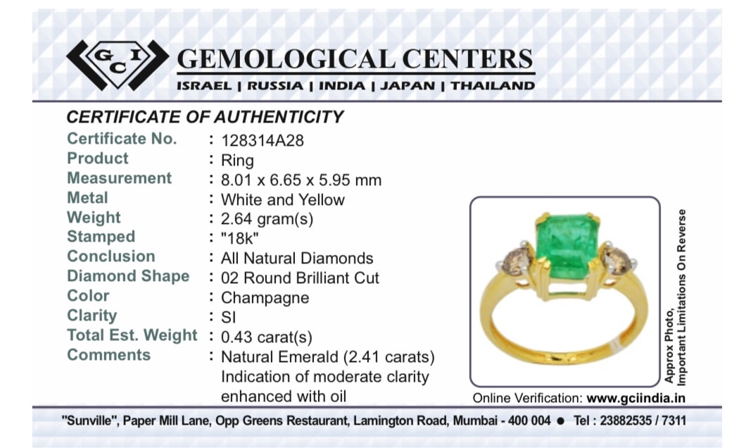 Beautiful Natural Emerald 2.41 CT With Natural Diamonds & 18k Gold - 10