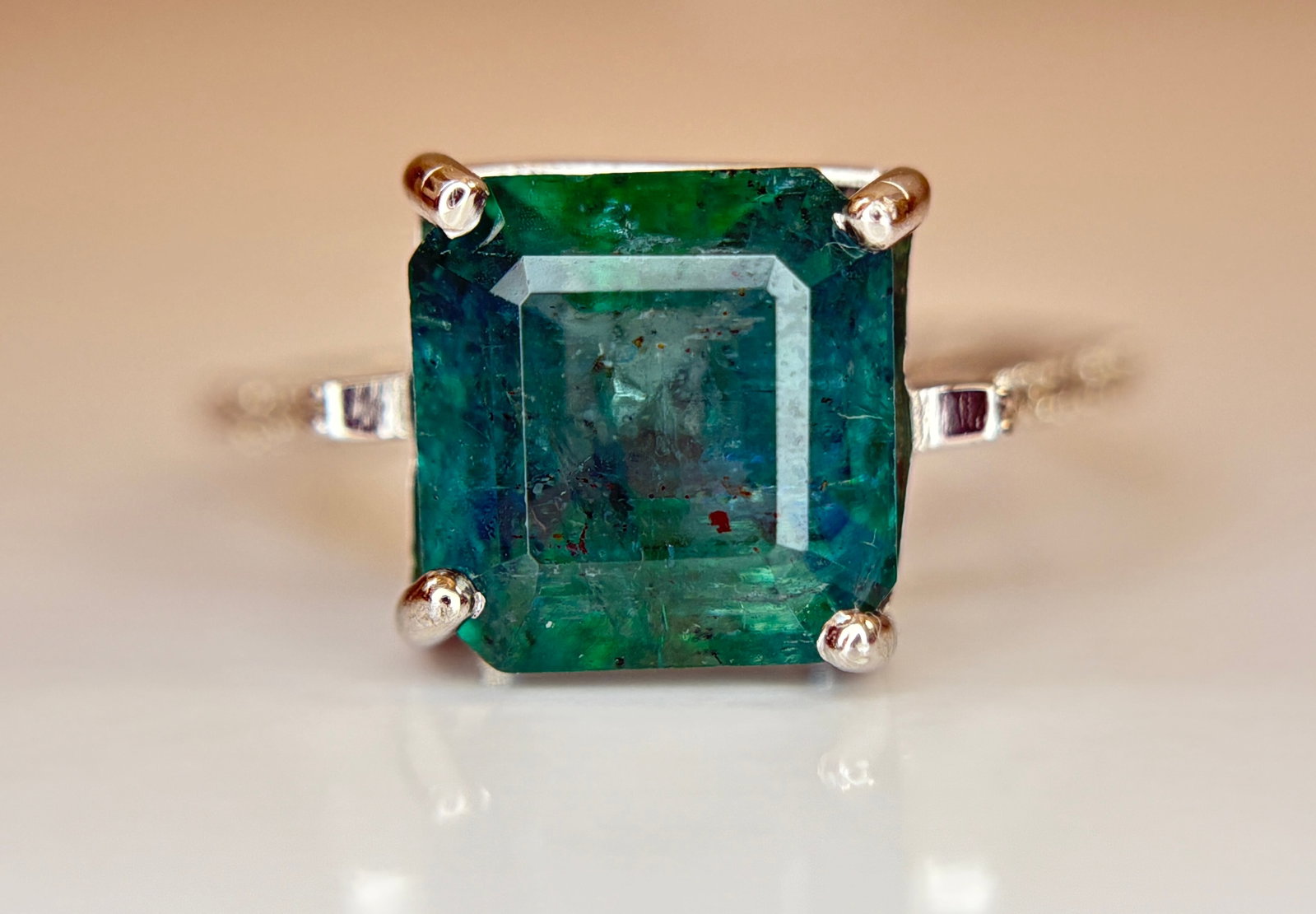 Beautiful 3.92 CT Natural Emerald Ring With Natural Diamonds & Platinum 950 - 3