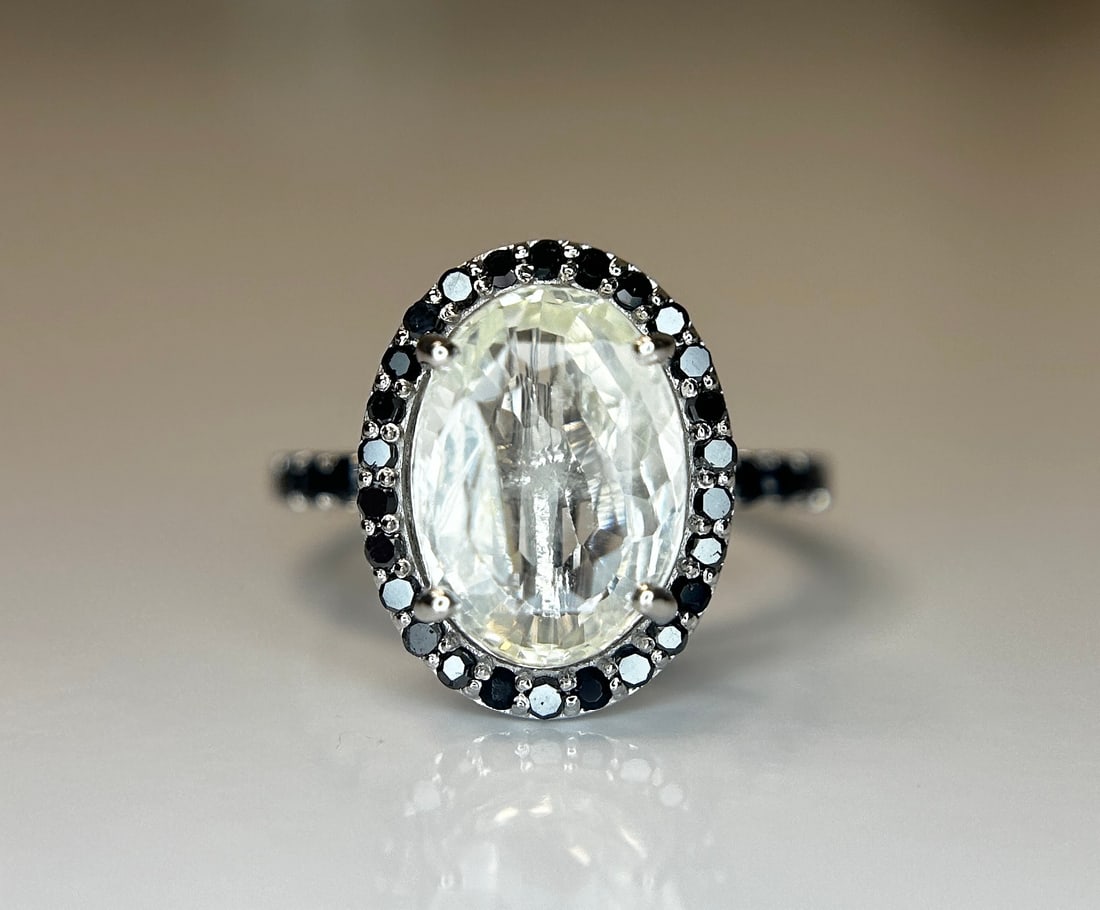 Beautiful 3.56CT Natural Ceylon White Sapphire W Natural Diamonds & 18k Gold - 8