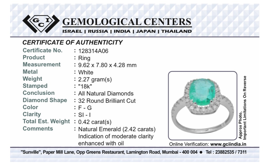 Beautiful Natural Emerald 2.42 CT With Natural Diamonds & 18k Gold - 9