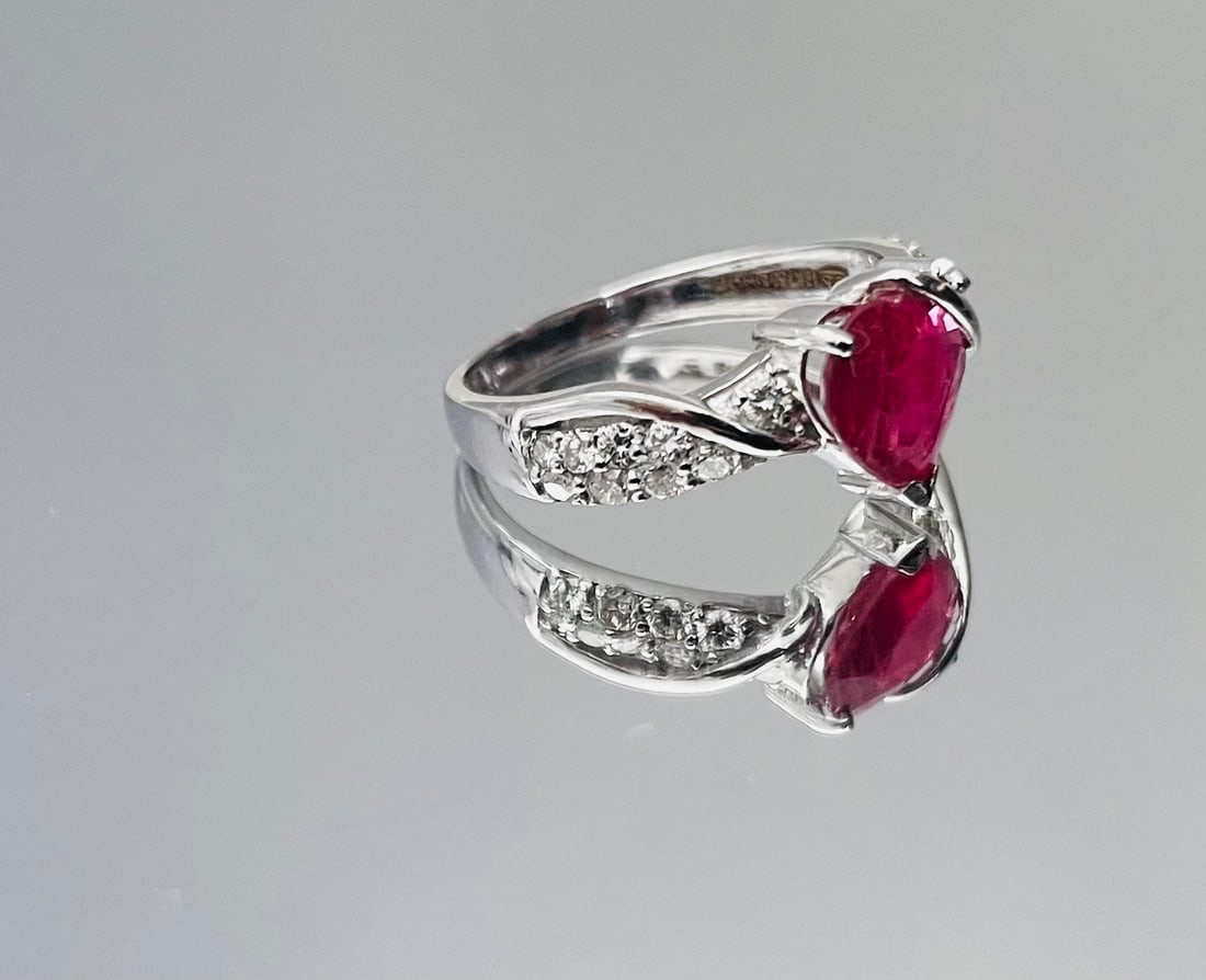 Beautiful Natural Heart Shape Burmese Ruby Ring 1.58 Ct With Diamonds & 18k Gold - 7