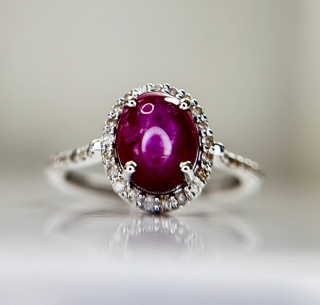 Natural Star Ruby Ring 2.71ct With Natural Diamonds & 18k Gold - 3