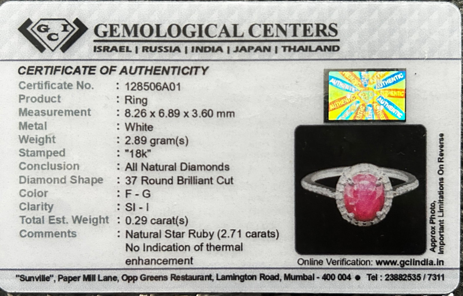 Natural Star Ruby Ring 2.71ct With Natural Diamonds & 18k Gold - 9