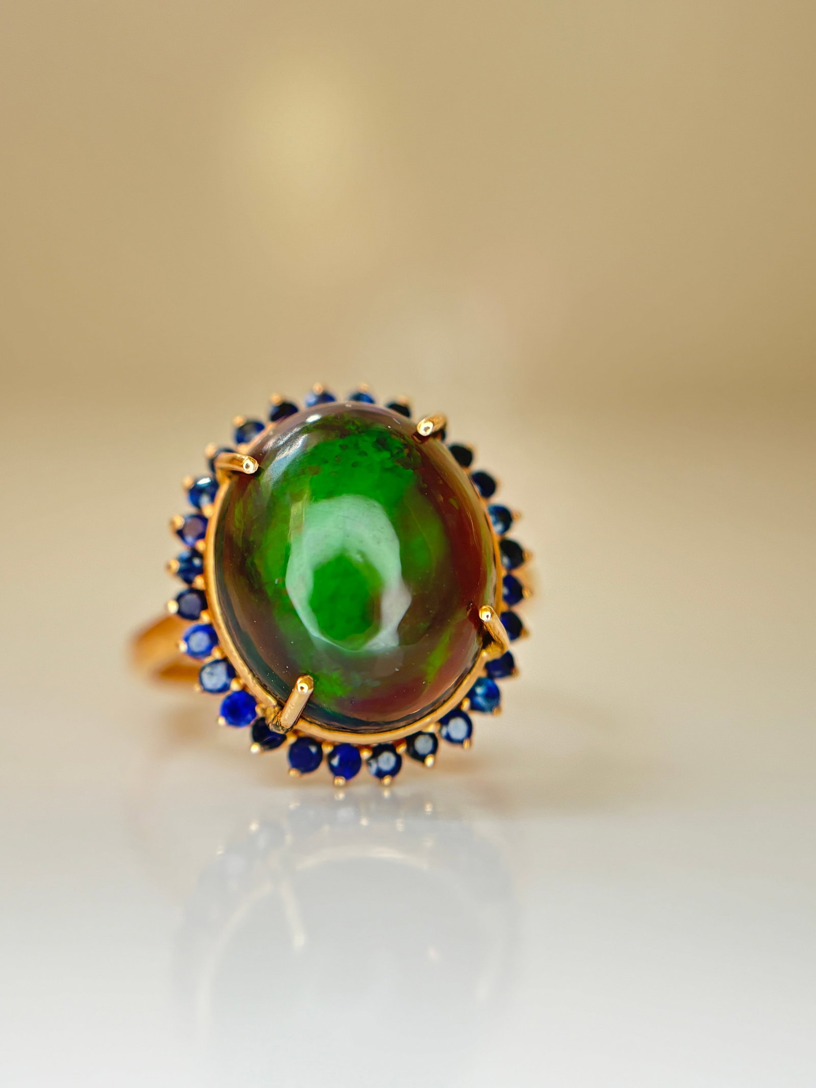Beautiful Natural 3.40Ct Black Opal Ring With Natural Blue Sapphire and 18k Gold (1 of 12)