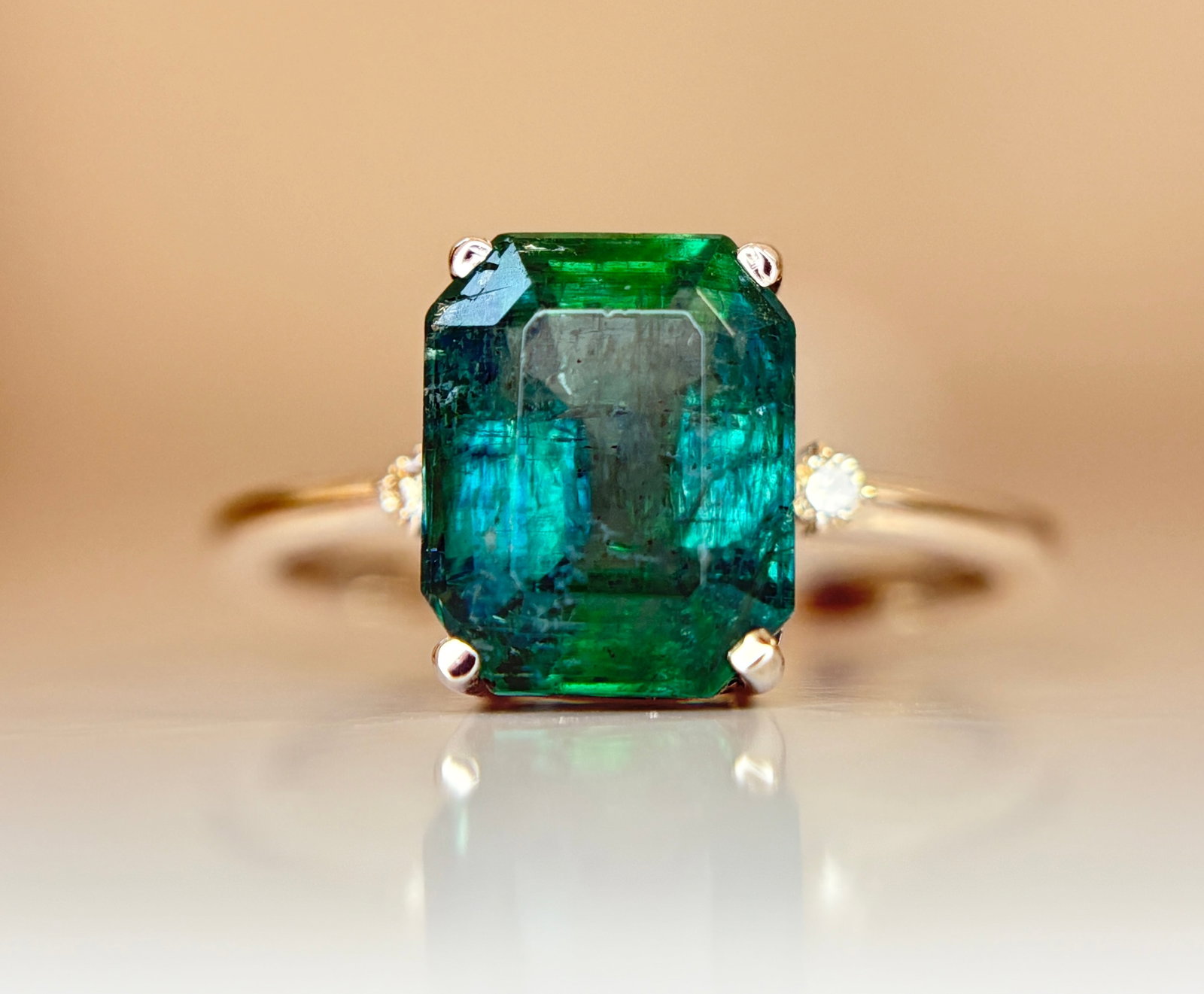Beautiful 3.01 CT Natural Emerald Ring With Natural Diamonds & Platinum 950 - 3