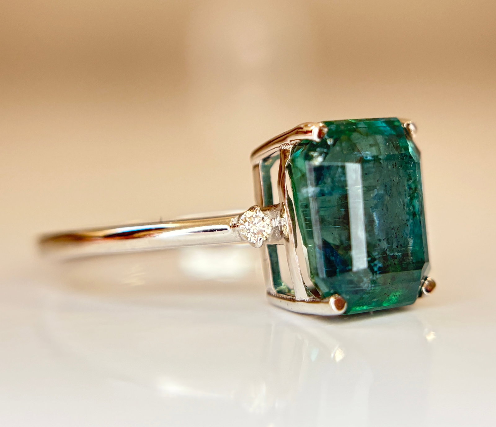 Beautiful 3.01 CT Natural Emerald Ring With Natural Diamonds & Platinum 950 - 4
