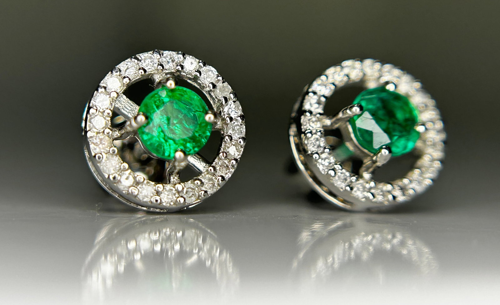 Beautiful 0.53ct Natural Emerald Halo Set Stud Earrings, Diamonds In Platinum 950 - 4