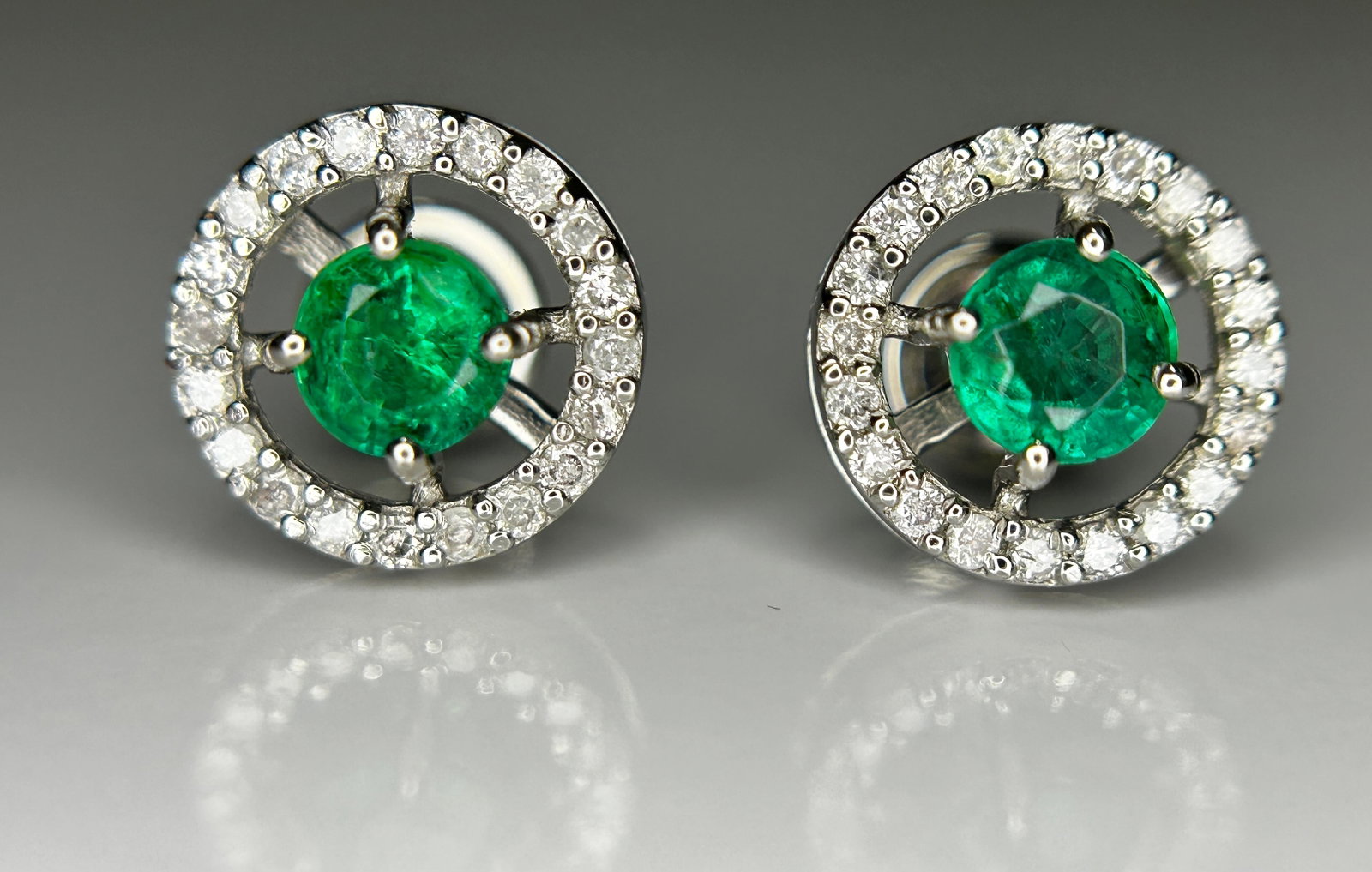 Beautiful 0.53ct Natural Emerald Halo Set Stud Earrings, Diamonds In Platinum 950 - 5