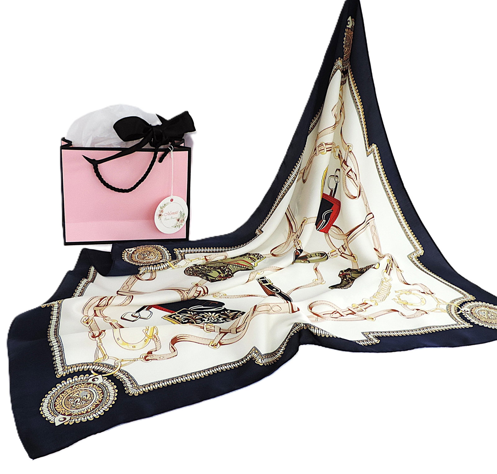 Moneté Paris 100% Silk Print Scarf 63x63 cm 'New' - 3