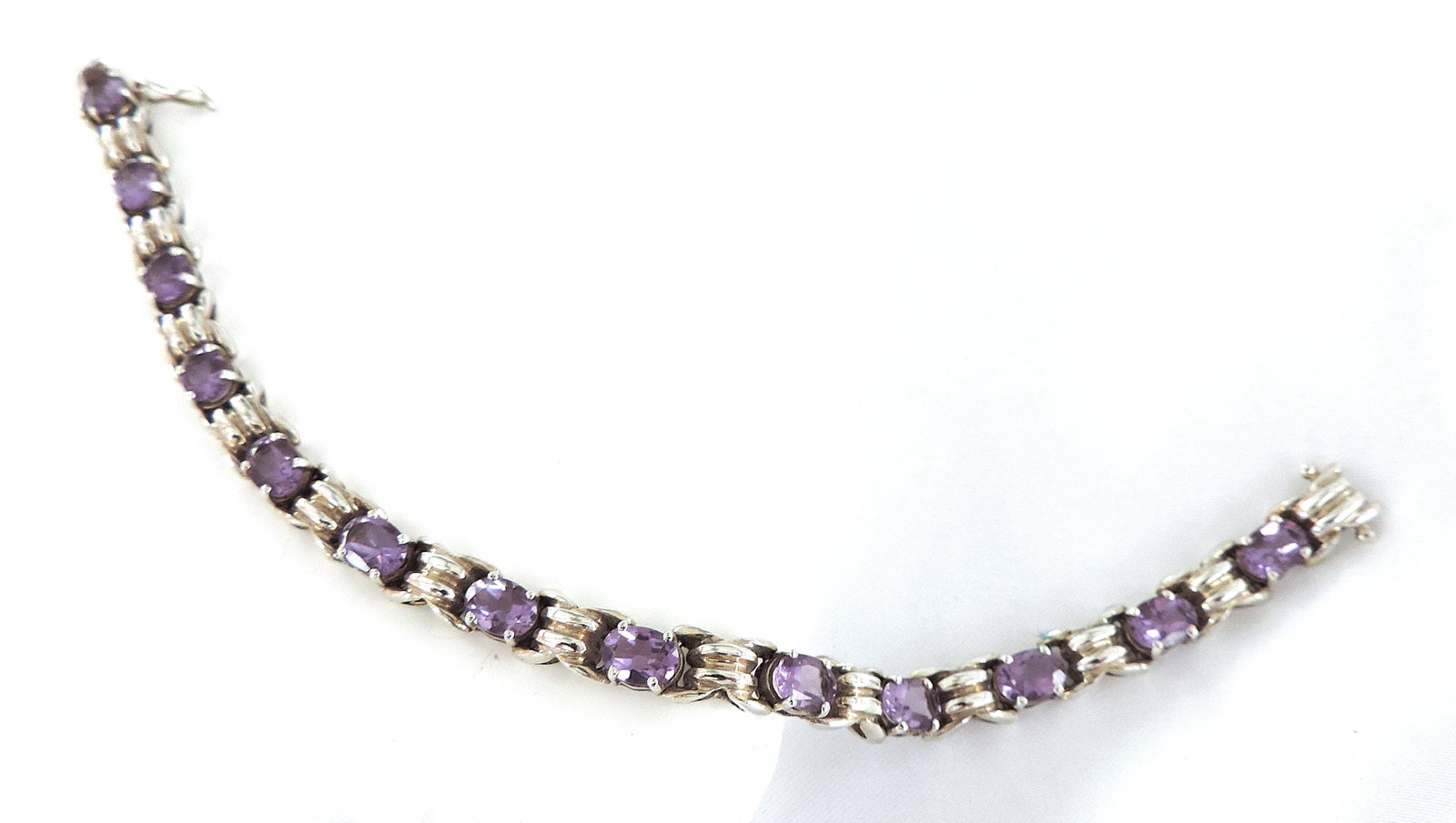 Vintage 925 Sterling Silver 11 Carat Amethyst Gemstone Bracelet - 4