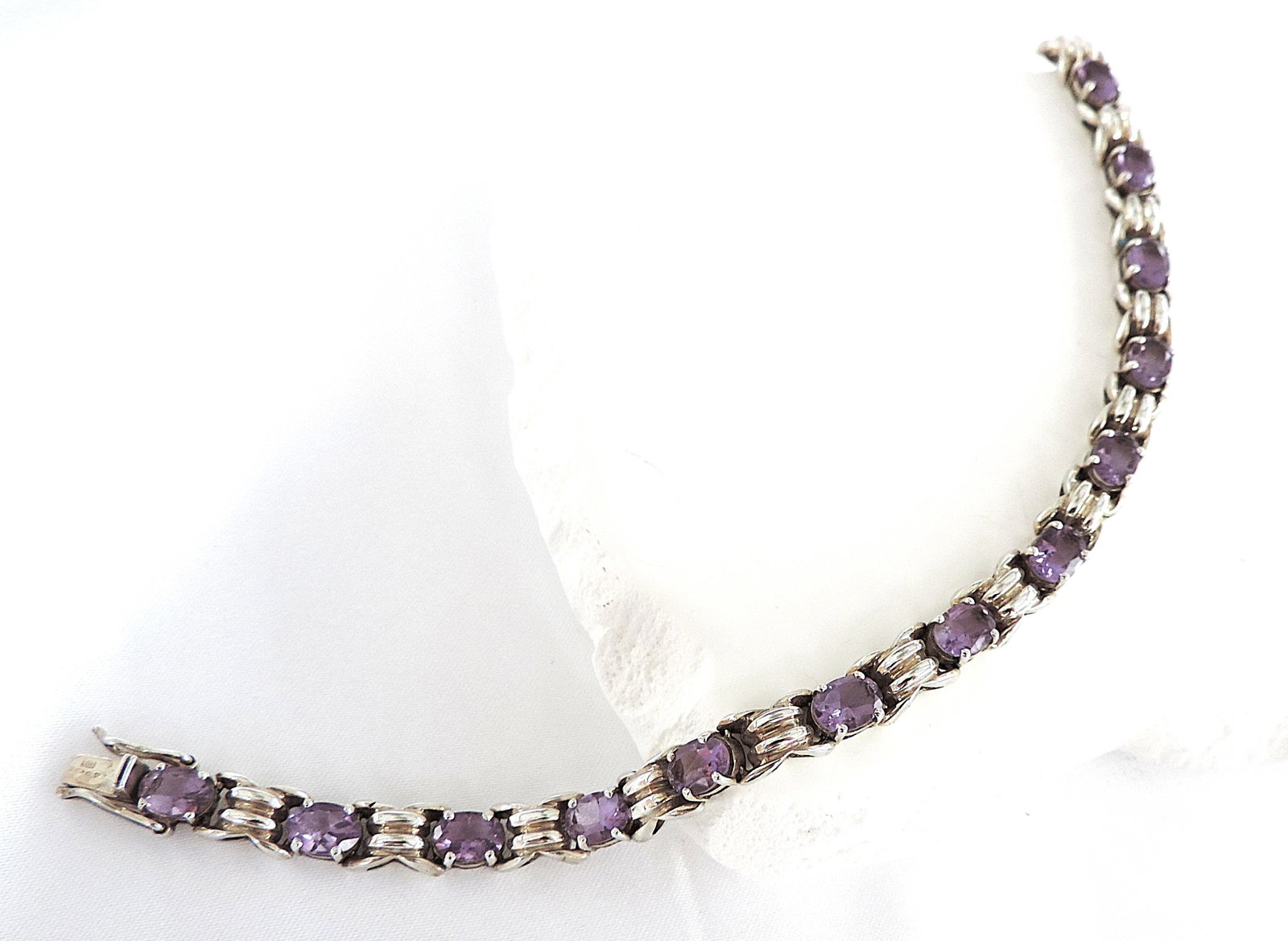 Vintage 925 Sterling Silver 11 Carat Amethyst Gemstone Bracelet - 5
