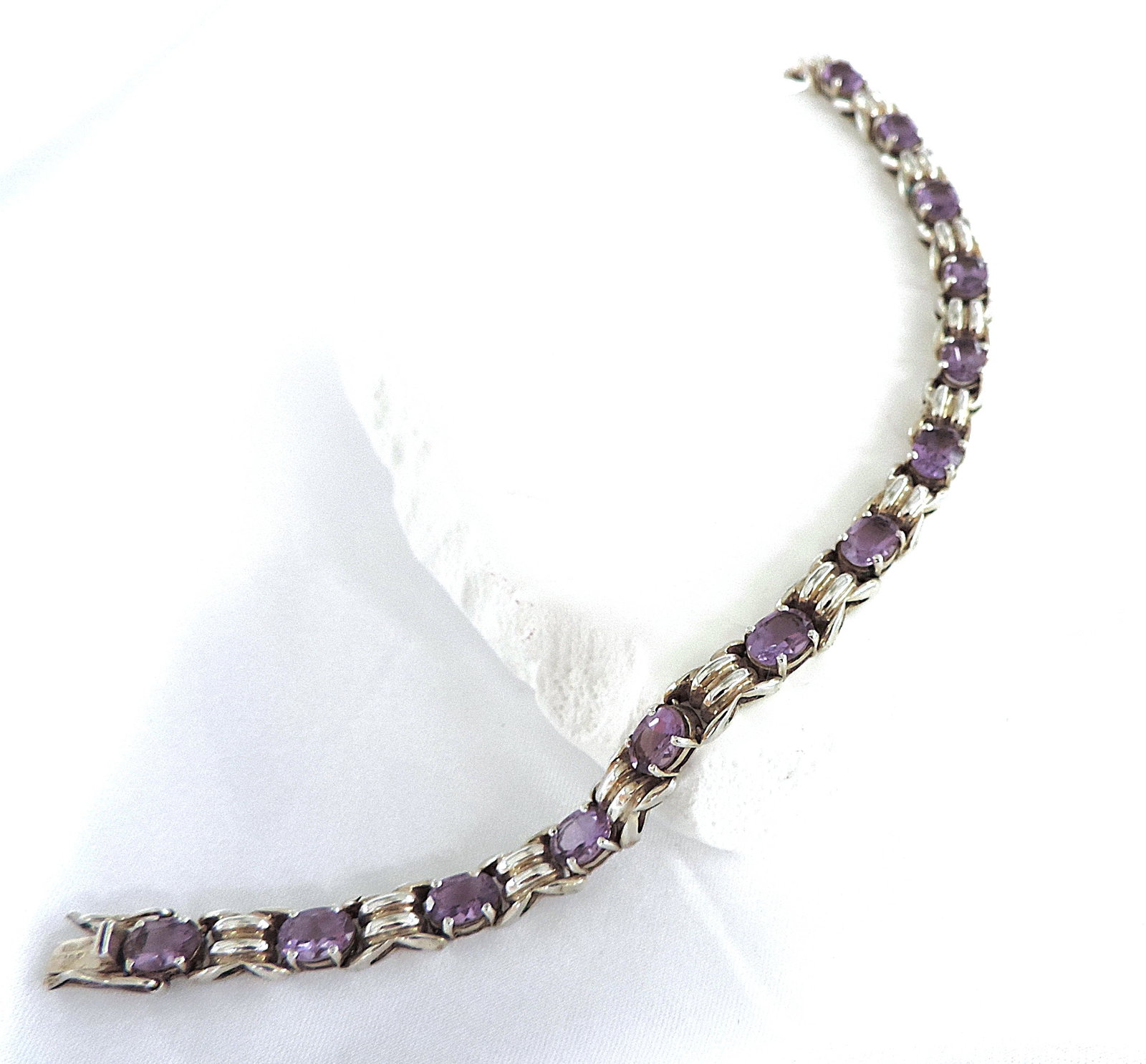Vintage 925 Sterling Silver 11 Carat Amethyst Gemstone Bracelet - 6